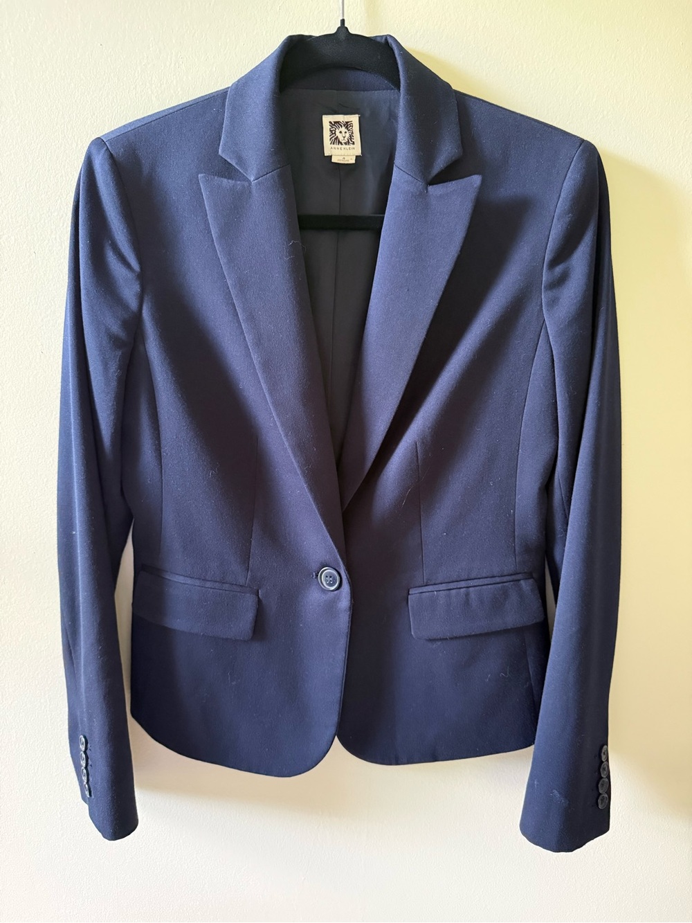 Anne Klein Navy Blazer 4 | Peak Lapel One Button Power Jacket